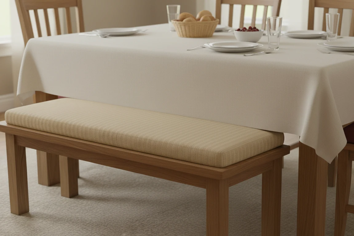 Bench with a fitted cushion along its length