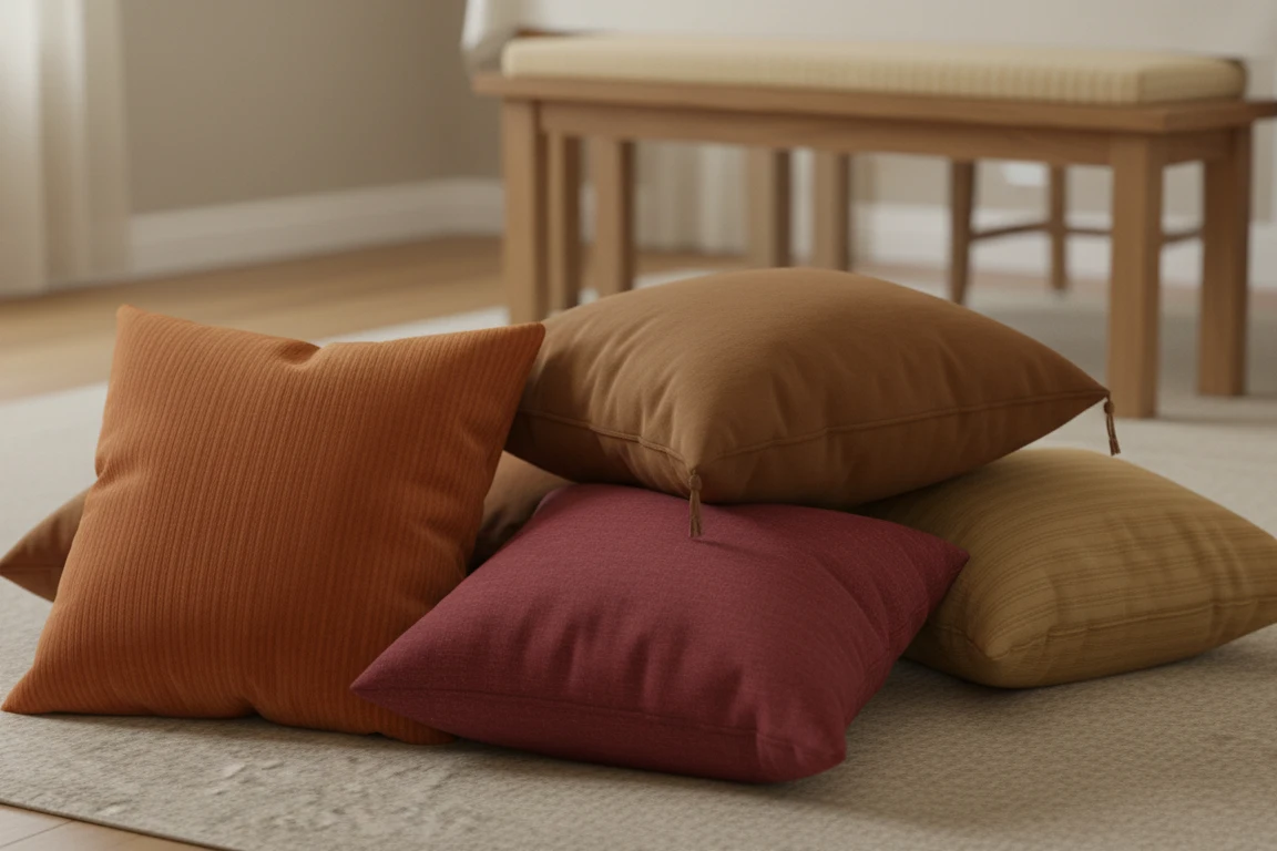Several cushions in warm autumn colors