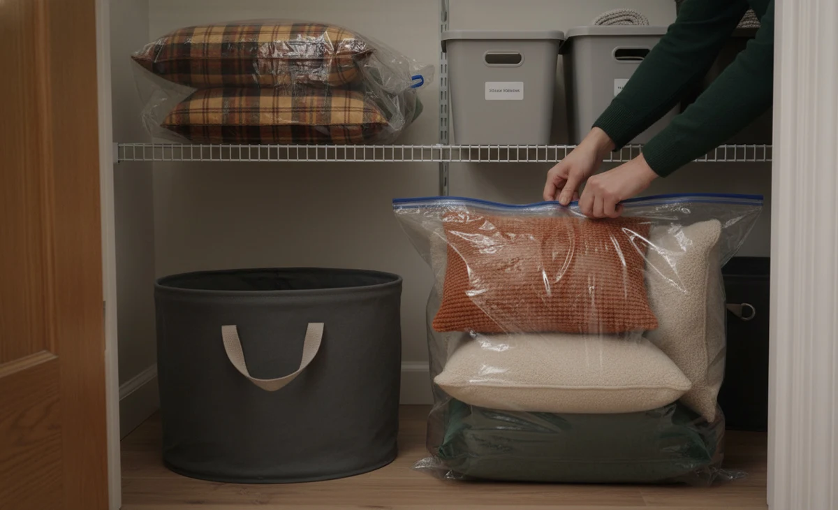 Cushions being prepared for seasonal storage