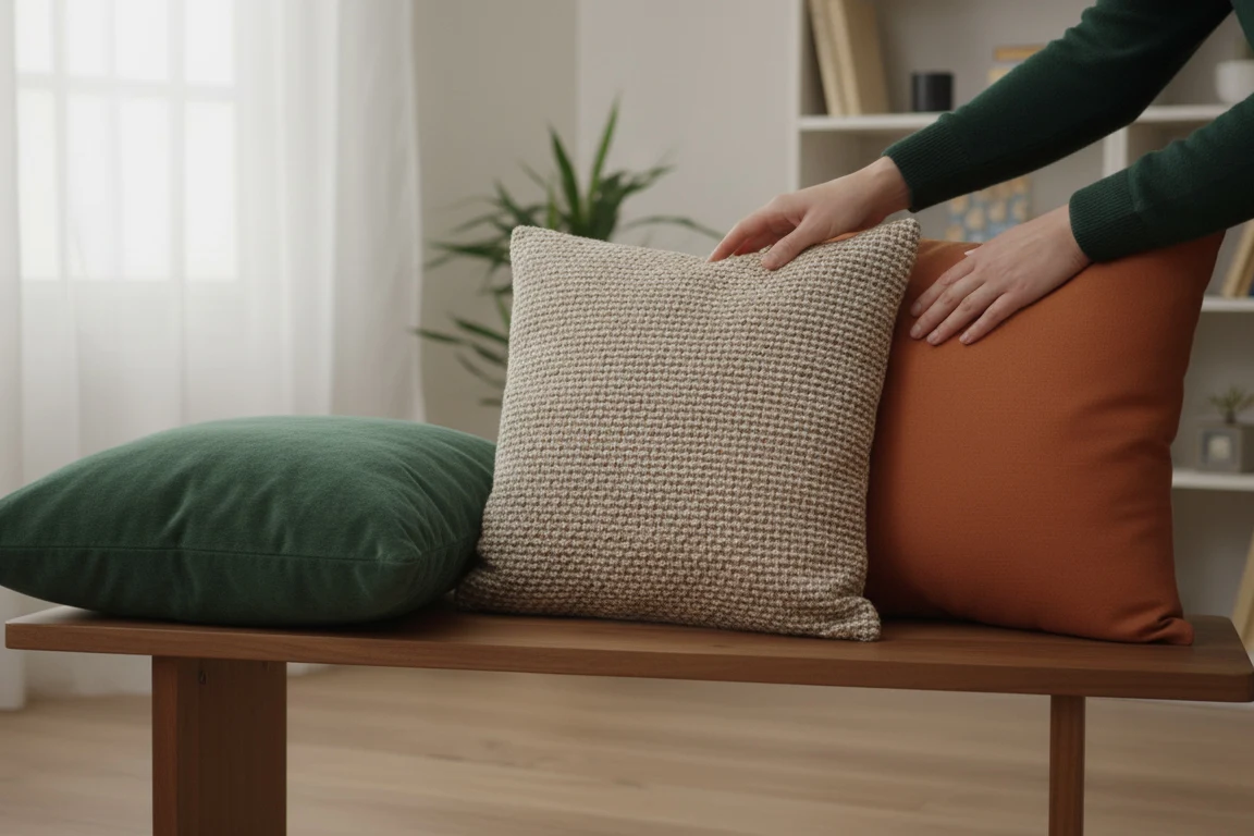 Different cushion fabrics showing wear characteristics