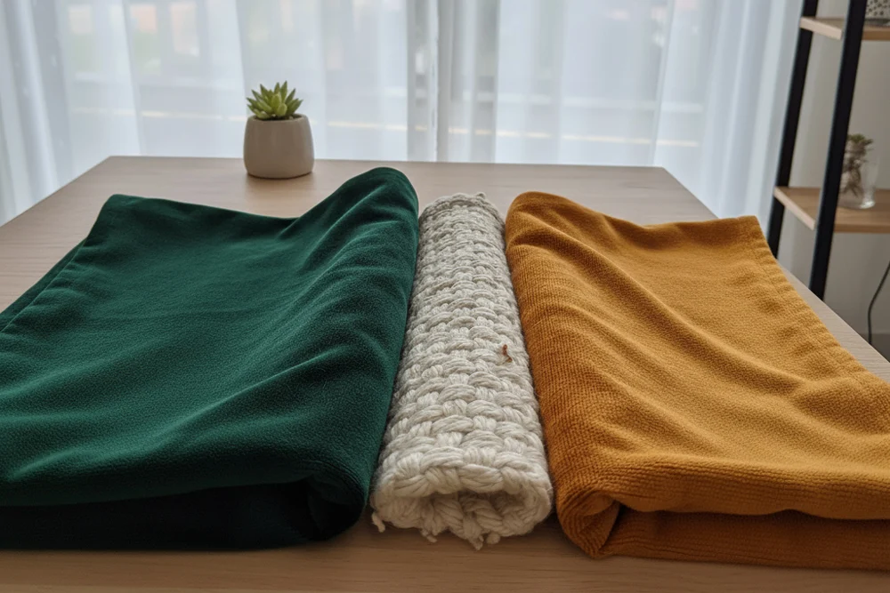 Close-up of different textured cushion fabrics