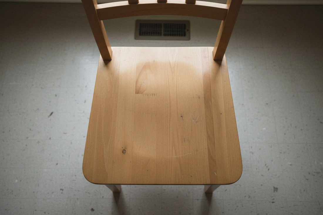 Top-down view of dining chair seat
