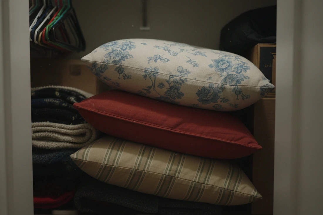 Cushions stored casually in a closet or storage area