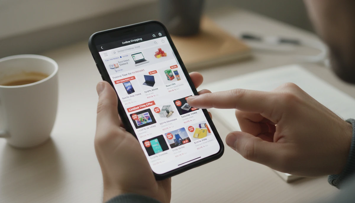 Phone screen showing Black Friday shopping deals and cushion options