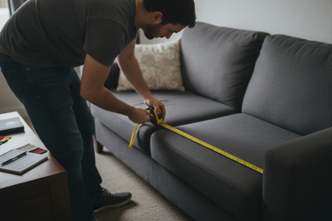 Tape measure on furniture being measured