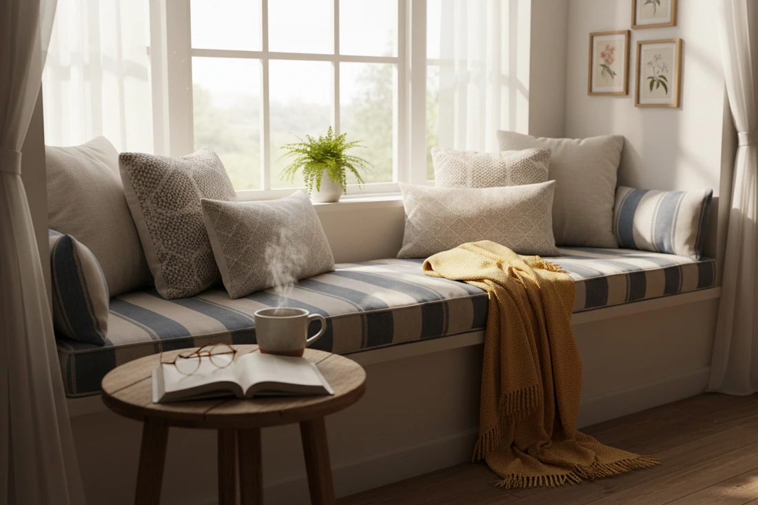 Quiet corner with cushioned seating and natural light amateur photo