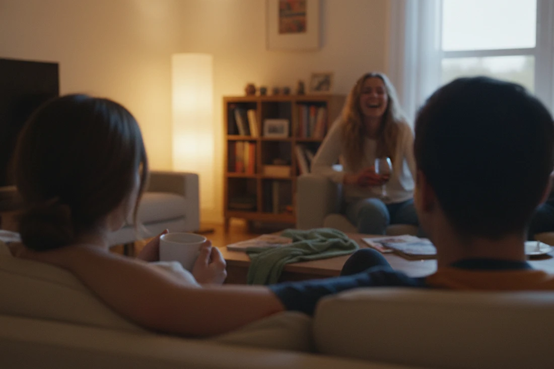 People gathered comfortably in home setting casual snapshot