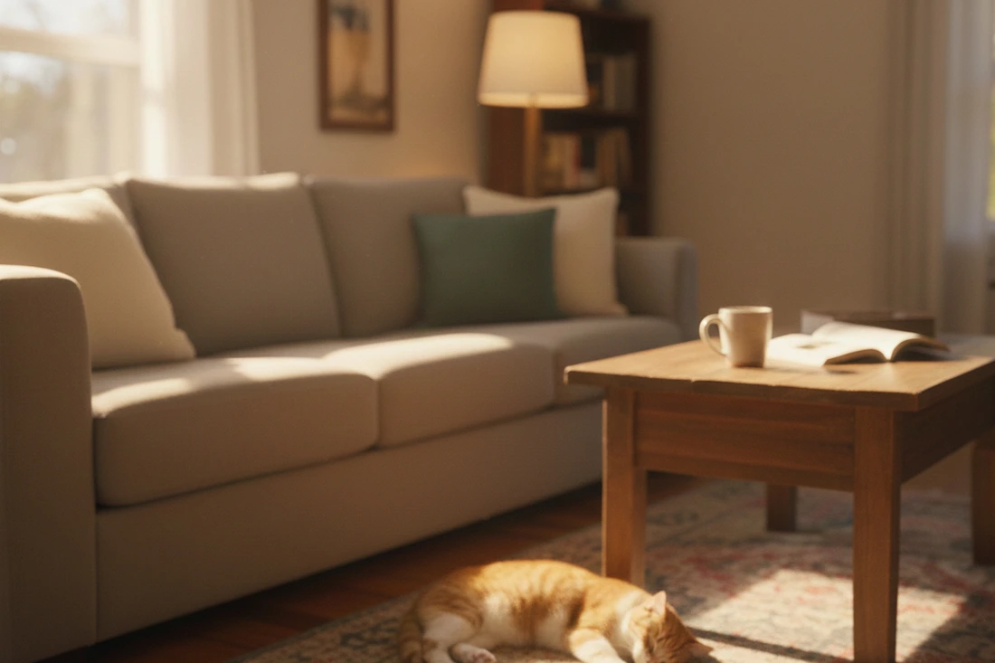 Neutral colored cushions on furniture in real home setting