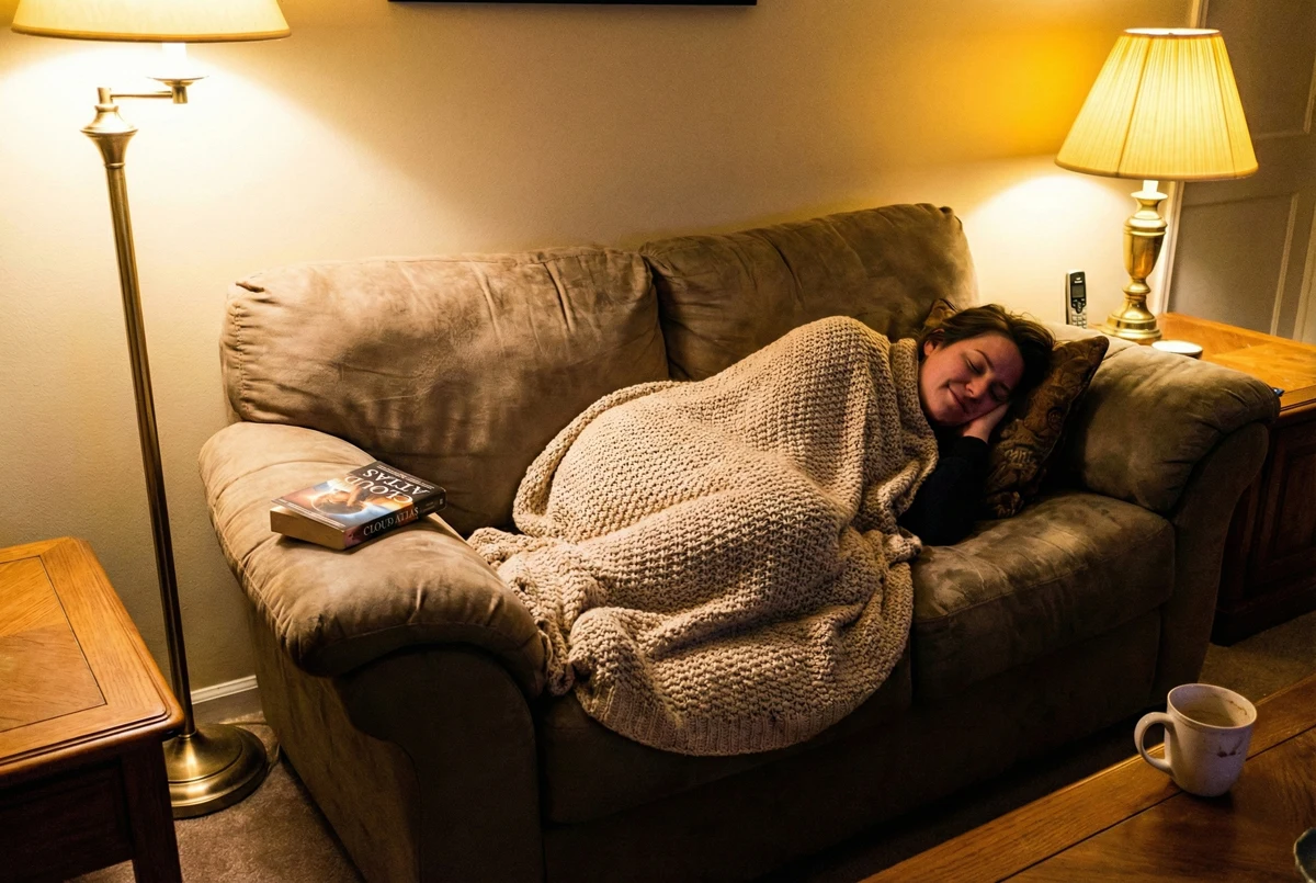 Evening scene showing comfortable winter relaxation on improved furniture